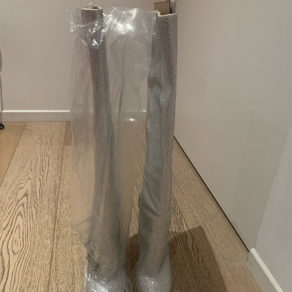Silver Glitter Knee-High Boots